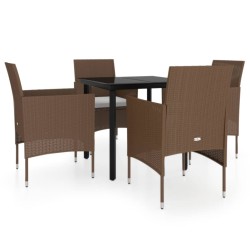 vidaXL 5-tlg. Garten-Essgruppe mit Kissen Braun und Schwarz