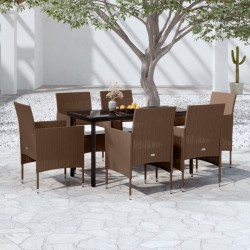 vidaXL 7-tlg. Garten-Essgruppe mit Kissen Braun und Schwarz