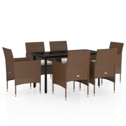 vidaXL 7-tlg. Garten-Essgruppe mit Kissen Braun und Schwarz