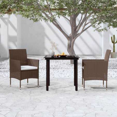 vidaXL 3-tlg. Garten-Essgruppe mit Kissen Braun und Schwarz