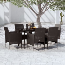 vidaXL 7-tlg. Garten-Essgruppe mit Kissen Schwarz