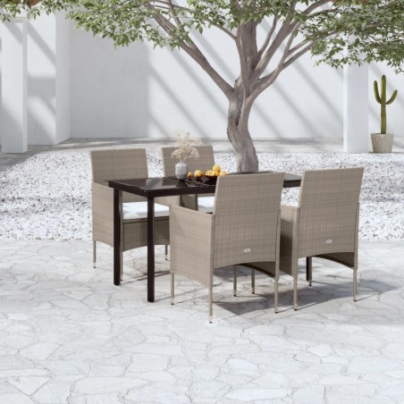 vidaXL 5-tlg. Garten-Essgruppe mit Kissen Beige und Schwarz