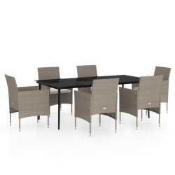 vidaXL 7-tlg. Garten-Essgruppe mit Kissen Beige und Schwarz