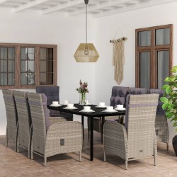 vidaXL 9-tlg. Garten-Essgruppe mit Auflagen Grau und Schwarz