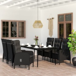vidaXL 7-tlg. Garten-Essgruppe mit Kissen Schwarz
