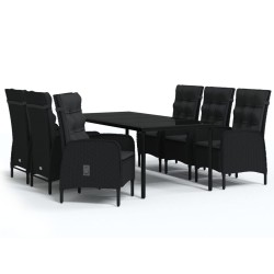 vidaXL 7-tlg. Garten-Essgruppe mit Kissen Schwarz