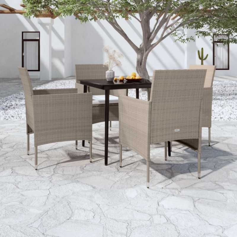 vidaXL 5-tlg. Garten-Essgruppe mit Kissen Beige und Schwarz vidaXL 5-tlg. Garten-Essgruppe mit Kissen Beige und Schwarz