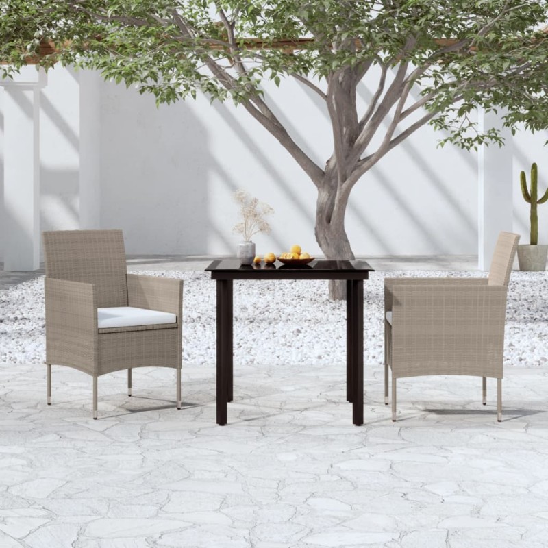 vidaXL 3-tlg. Garten-Essgruppe mit Kissen Beige und Schwarz vidaXL 3-tlg. Garten-Essgruppe mit Kissen Beige und Schwarz