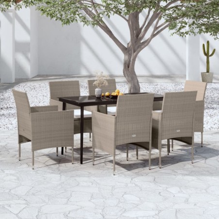 vidaXL 7-tlg. Garten-Essgruppe mit Kissen Beige und Schwarz
