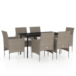 vidaXL 7-tlg. Garten-Essgruppe mit Kissen Beige und Schwarz