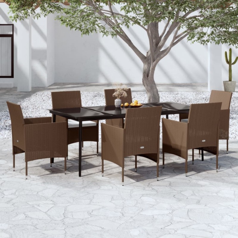 vidaXL 7-tlg. Garten-Essgruppe mit Kissen Braun und Schwarz vidaXL 7-tlg. Garten-Essgruppe mit Kissen Braun und Schwarz