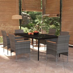 vidaXL 7-tlg. Garten-Essgruppe mit Kissen Grau und Schwarz