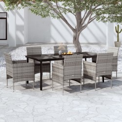 vidaXL 7-tlg. Garten-Essgruppe mit Kissen Grau und Schwarz