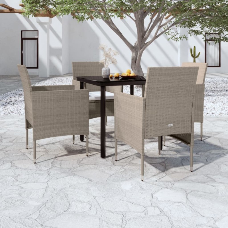 vidaXL 5-tlg. Garten-Essgruppe mit Kissen Beige und Schwarz vidaXL 5-tlg. Garten-Essgruppe mit Kissen Beige und Schwarz