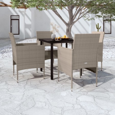 vidaXL 5-tlg. Garten-Essgruppe mit Kissen Beige und Schwarz