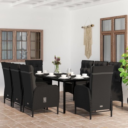 vidaXL 9-tlg. Garten-Essgruppe mit Kissen Schwarz