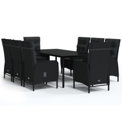 vidaXL 9-tlg. Garten-Essgruppe mit Kissen Schwarz