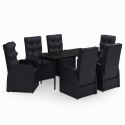 vidaXL 7-tlg. Garten-Essgruppe mit Kissen Schwarz