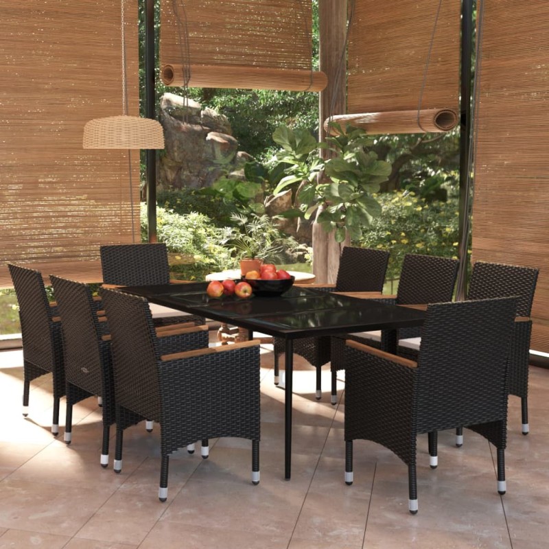 vidaXL 9-tlg. Garten-Essgruppe mit Kissen Schwarz vidaXL 9-tlg. Garten-Essgruppe mit Kissen Schwarz