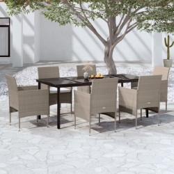 vidaXL 7-tlg. Garten-Essgruppe mit Kissen Beige und Schwarz