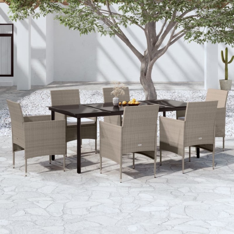 vidaXL 7-tlg. Garten-Essgruppe mit Kissen Beige und Schwarz vidaXL 7-tlg. Garten-Essgruppe mit Kissen Beige und Schwarz