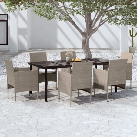 vidaXL 7-tlg. Garten-Essgruppe mit Kissen Beige und Schwarz
