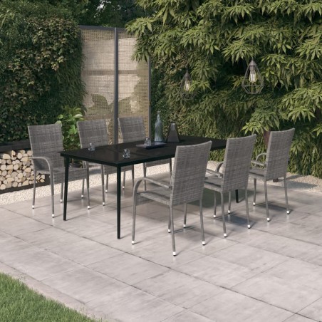 vidaXL 7-tlg. Garten-Essgruppe Grau und Schwarz