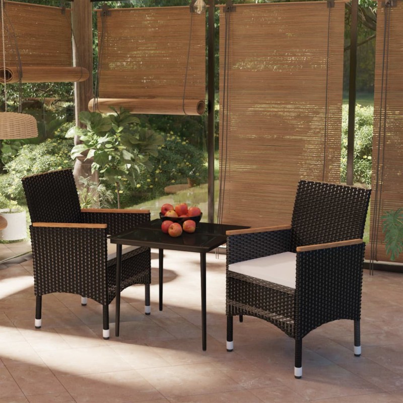 vidaXL 3-tlg. Garten-Essgruppe mit Kissen Schwarz vidaXL 3-tlg. Garten-Essgruppe mit Kissen Schwarz