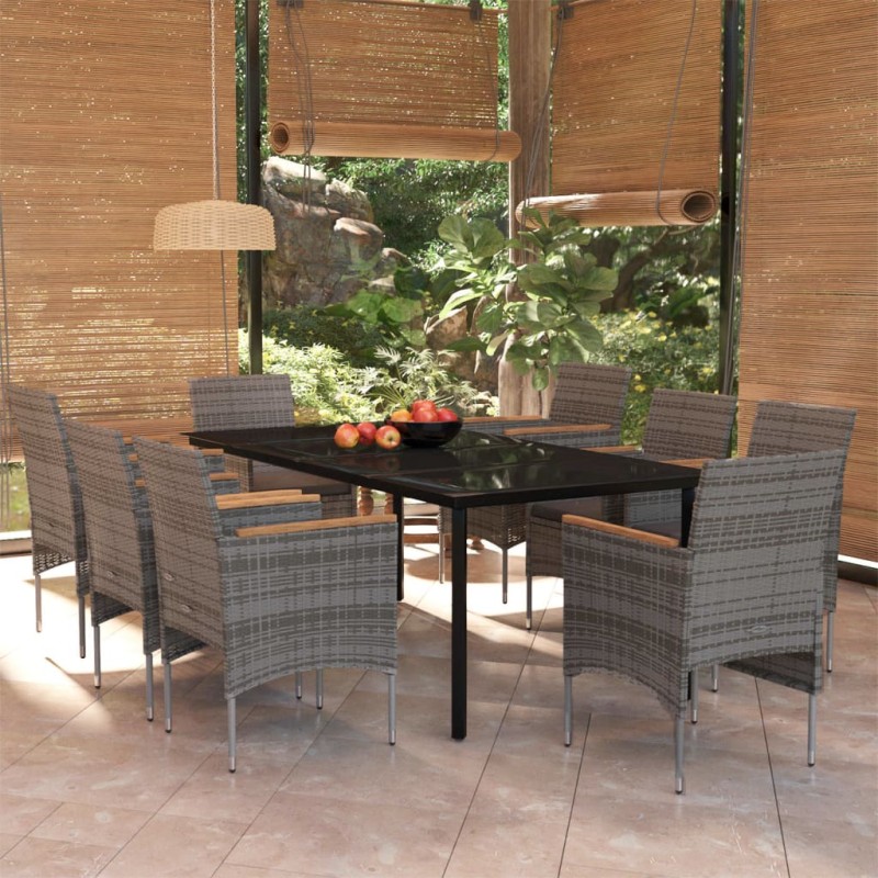 vidaXL 9-tlg. Garten-Essgruppe mit Kissen Grau und Schwarz vidaXL 9-tlg. Garten-Essgruppe mit Kissen Grau und Schwarz