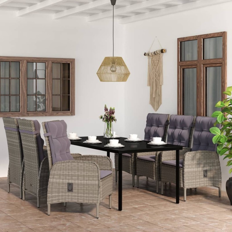 vidaXL 7-tlg. Garten-Essgruppe mit Kissen Grau und Schwarz vidaXL 7-tlg. Garten-Essgruppe mit Kissen Grau und Schwarz