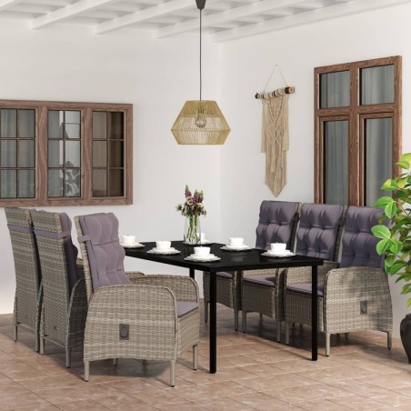 vidaXL 7-tlg. Garten-Essgruppe mit Kissen Grau und Schwarz