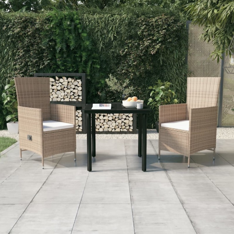 vidaXL 3-tlg. Garten-Essgruppe mit Kissen Beige vidaXL 3-tlg. Garten-Essgruppe mit Kissen Beige