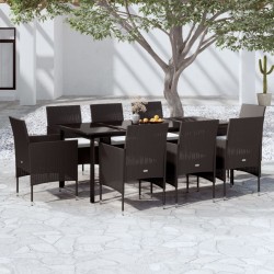 vidaXL 9-tlg. Garten-Essgruppe mit Kissen Schwarz