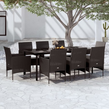 vidaXL 9-tlg. Garten-Essgruppe mit Kissen Schwarz