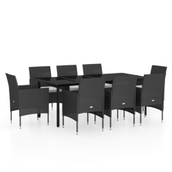 vidaXL 9-tlg. Garten-Essgruppe mit Kissen Schwarz