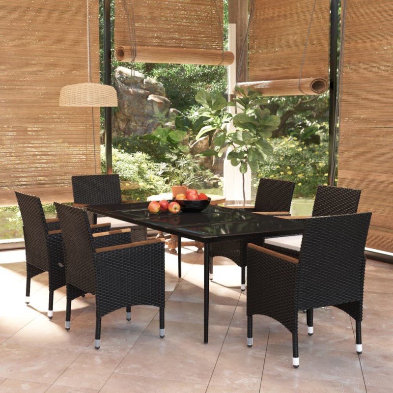 vidaXL 7-tlg. Garten-Essgruppe mit Kissen Schwarz vidaXL 7-tlg. Garten-Essgruppe mit Kissen Schwarz