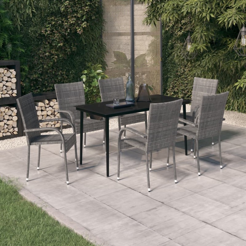 vidaXL 7-tlg. Garten-Essgruppe Grau und Schwarz vidaXL 7-tlg. Garten-Essgruppe Grau und Schwarz