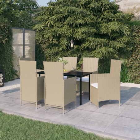 vidaXL 7-tlg. Garten-Essgruppe mit Auflagen Beige