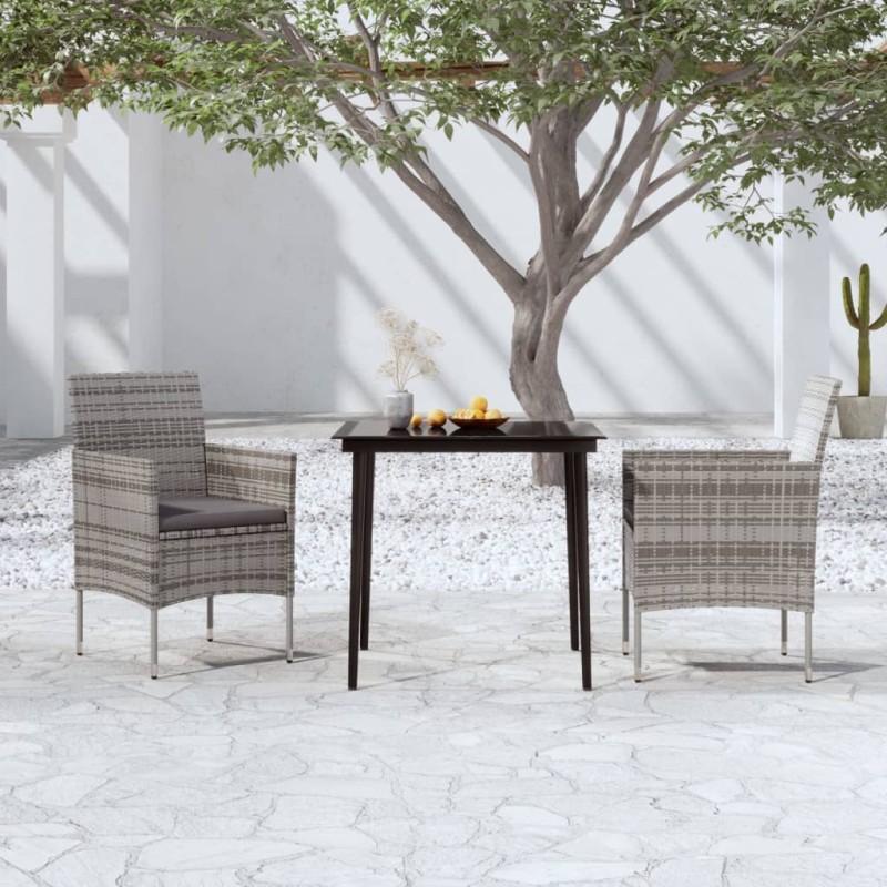 vidaXL 3-tlg. Garten-Essgruppe mit Kissen Grau und Schwarz vidaXL 3-tlg. Garten-Essgruppe mit Kissen Grau und Schwarz
