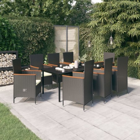 vidaXL 9-tlg. Garten-Essgruppe mit Auflagen Schwarz