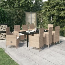 vidaXL 9-tlg. Garten-Essgruppe mit Auflagen Beige