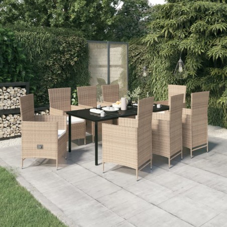 vidaXL 9-tlg. Garten-Essgruppe mit Auflagen Beige