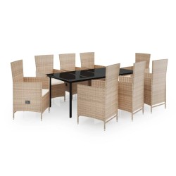 vidaXL 9-tlg. Garten-Essgruppe mit Auflagen Beige