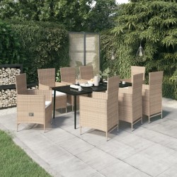 vidaXL 9-tlg. Garten-Essgruppe mit Auflagen Beige