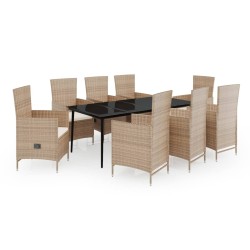 vidaXL 9-tlg. Garten-Essgruppe mit Auflagen Beige