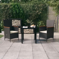 vidaXL 3-tlg. Garten-Essgruppe mit Kissen Schwarz