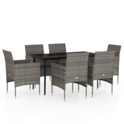 vidaXL 7-tlg. Garten-Essgruppe mit Kissen Grau und Schwarz