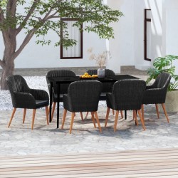 vidaXL 7-tlg. Garten-Essgruppe mit Kissen Schwarz