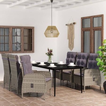 vidaXL 7-tlg. Garten-Essgruppe mit Kissen Grau und Schwarz
