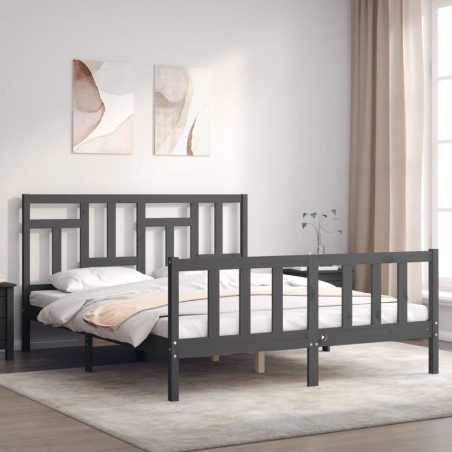 Massivholzbett mit Kopfteil Grau 160x200 cm